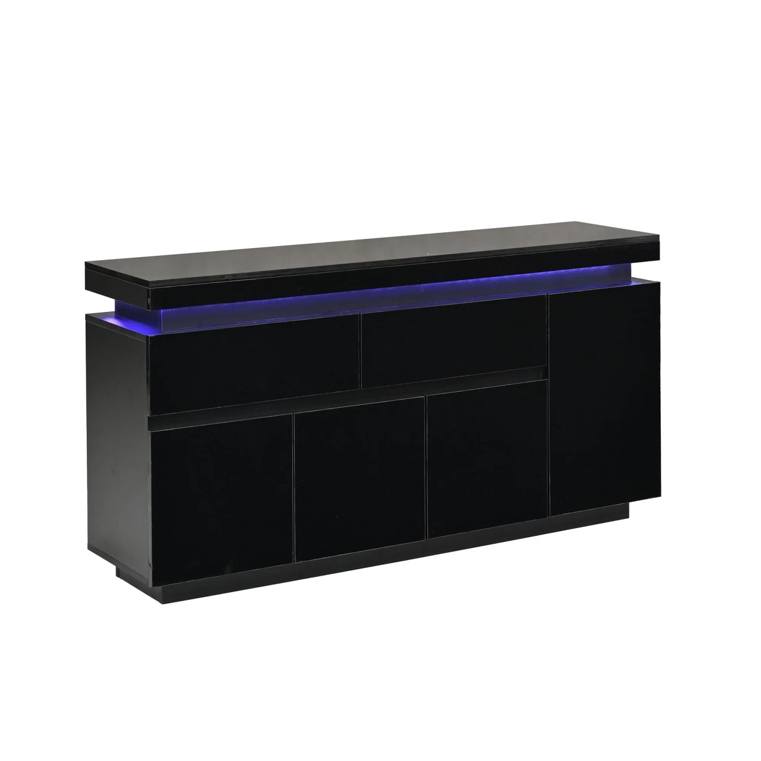 Merax Sideboard 140x35x72 cm 4 Türen 2 Schubladen LED Schwarz
