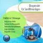 Höfer Chemie Glasgranulat für Sandfilteranlagen, Körnung 0,7-1,3mm, 20kg. Filteranlage im Hintergrund.