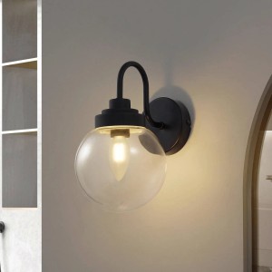 Lucande Wandleuchte Wandlampe Bad Badolo 10020358 Spritzwassergeschützt in Schwarz aus Metall 1-flammig E14 Badezimmerleuchte