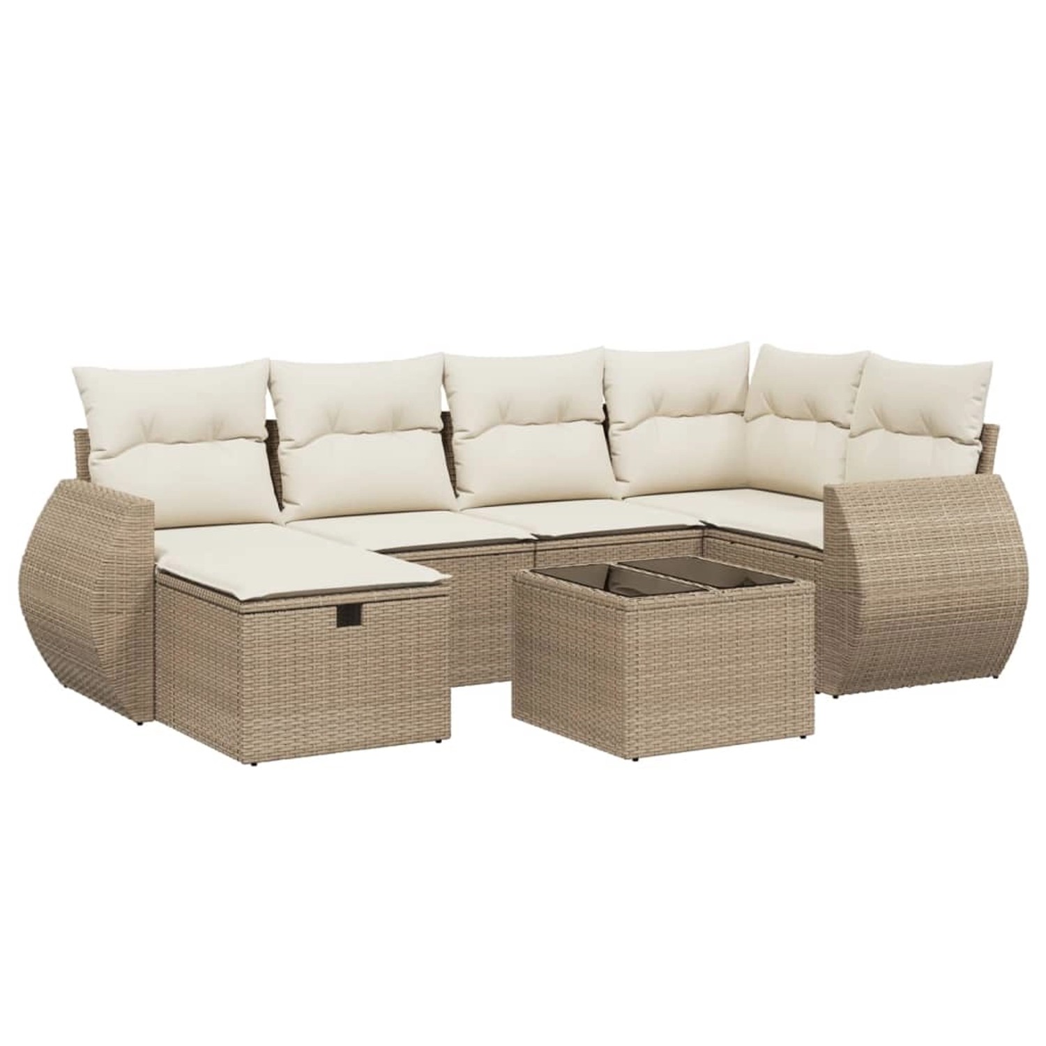 vidaXL 7-Tlg Garten-Sofagarnitur mit Kissen Beige Poly Rattan 3264114 günstig online kaufen