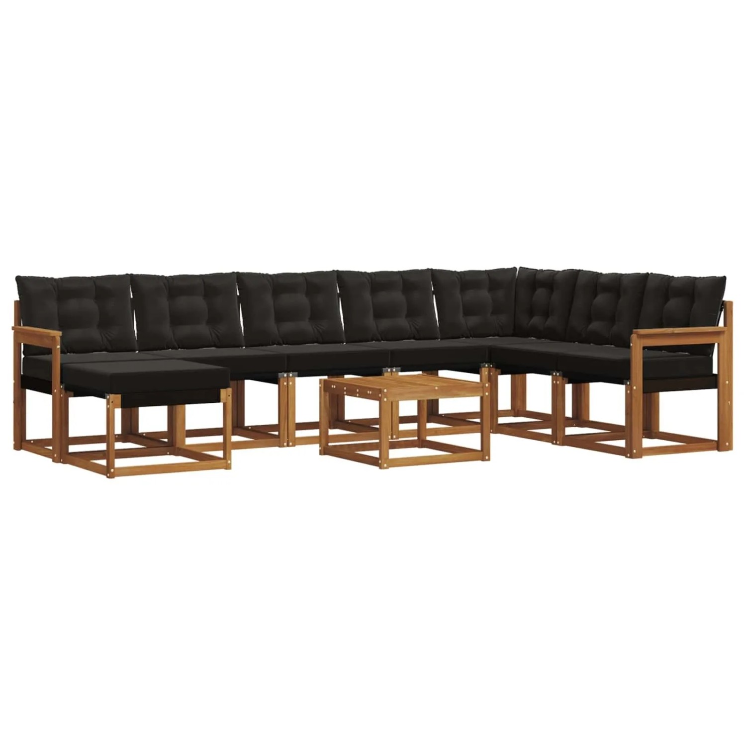 vidaXL Outdoor-Sofagarnitur mit Kissen 9-Tlg Natur und Schwarz 3368971