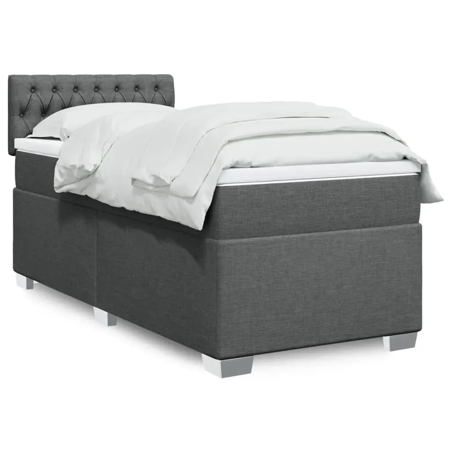 Dunkelgraues vidaXL Boxspringbett (80x200 cm) mit Matratze und weißer Bettwäsche.
