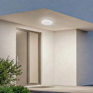 Lindby LED Deckenleuchten Kirkola 10019795 mit Bewegungsmelder Spritzwassergeschützt in Weiß 1-flammig