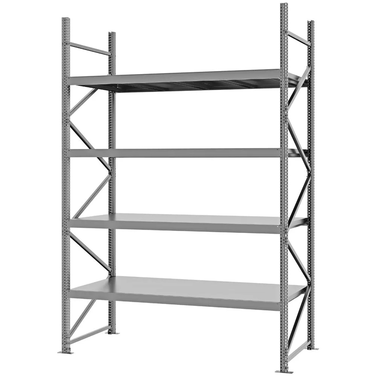 PROREGAL Weitspannregal Schraub-Stecksystem MAGNUS PRO Made In Germany Grundregal 300x200x80cm 4 Ebenen Stahlböden Fachlast 600kg Verzinkt