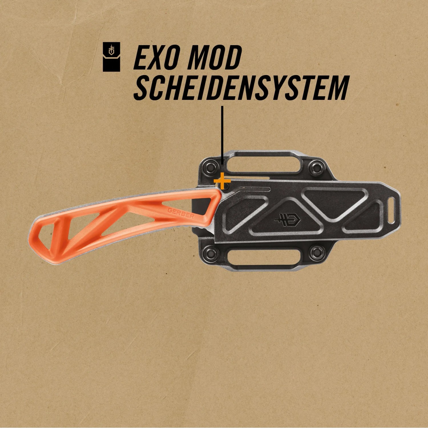 Gerber Exo-Mod Gürtelmesser mit Drop-Point-Klinge (9,1 cm) und Exo-Mod Scheidensystem.