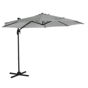 Hellgrauer Svita Ampelschirm aus Aluminium für Garten & Terrasse. Dreh- und schwenkbar, bietet UV-Schutz und Schatten.