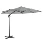 Hellgrauer Svita Ampelschirm aus Aluminium für Garten & Terrasse. Dreh- und schwenkbar, bietet UV-Schutz und Schatten.