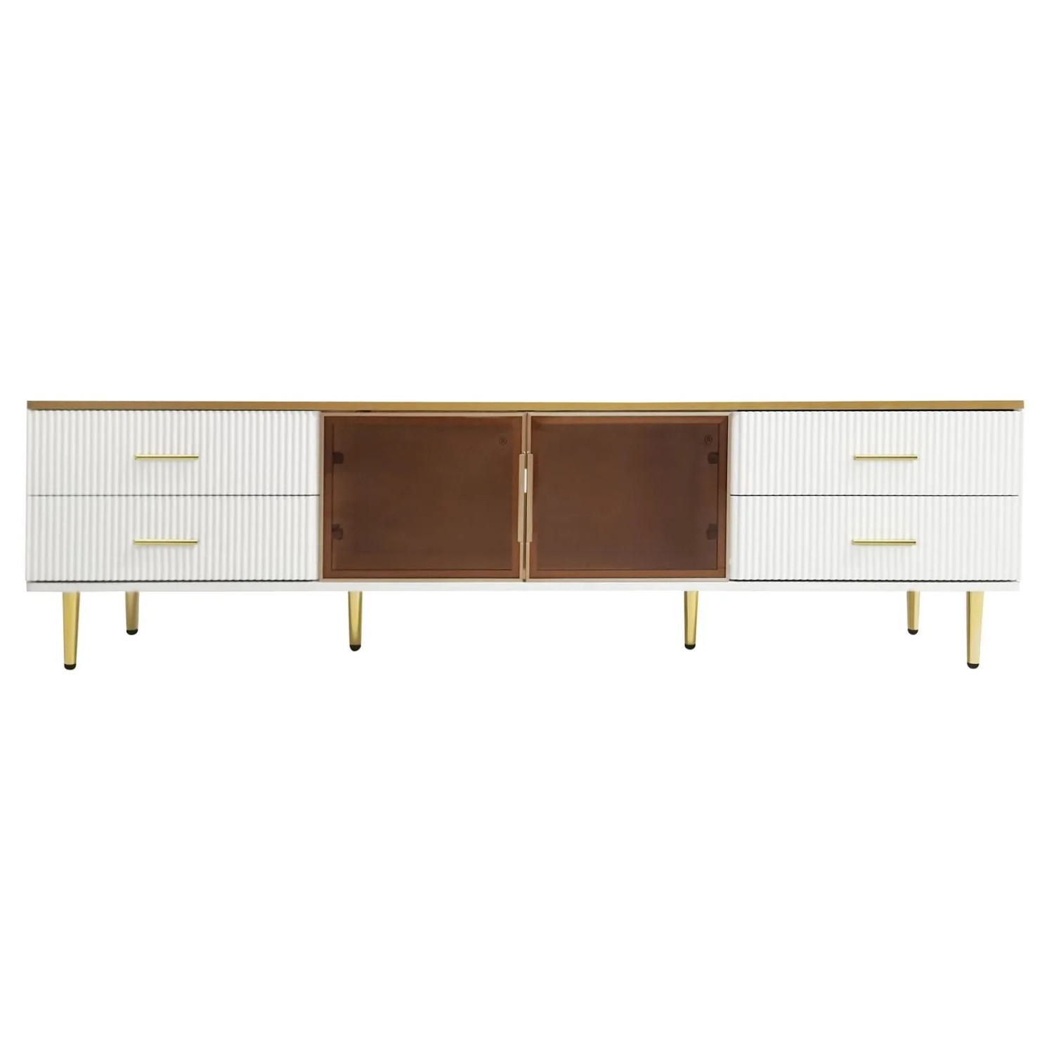 PXloue TV-Schrank Marmoroptik mit LED Beleuchtung und Goldgriffen 170 x 37 x 47 5 cm