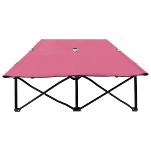 Klappbare, rosa Sonnenliege für 2 Personen mit Stahlrahmen. Ideal für Camping und Garten.