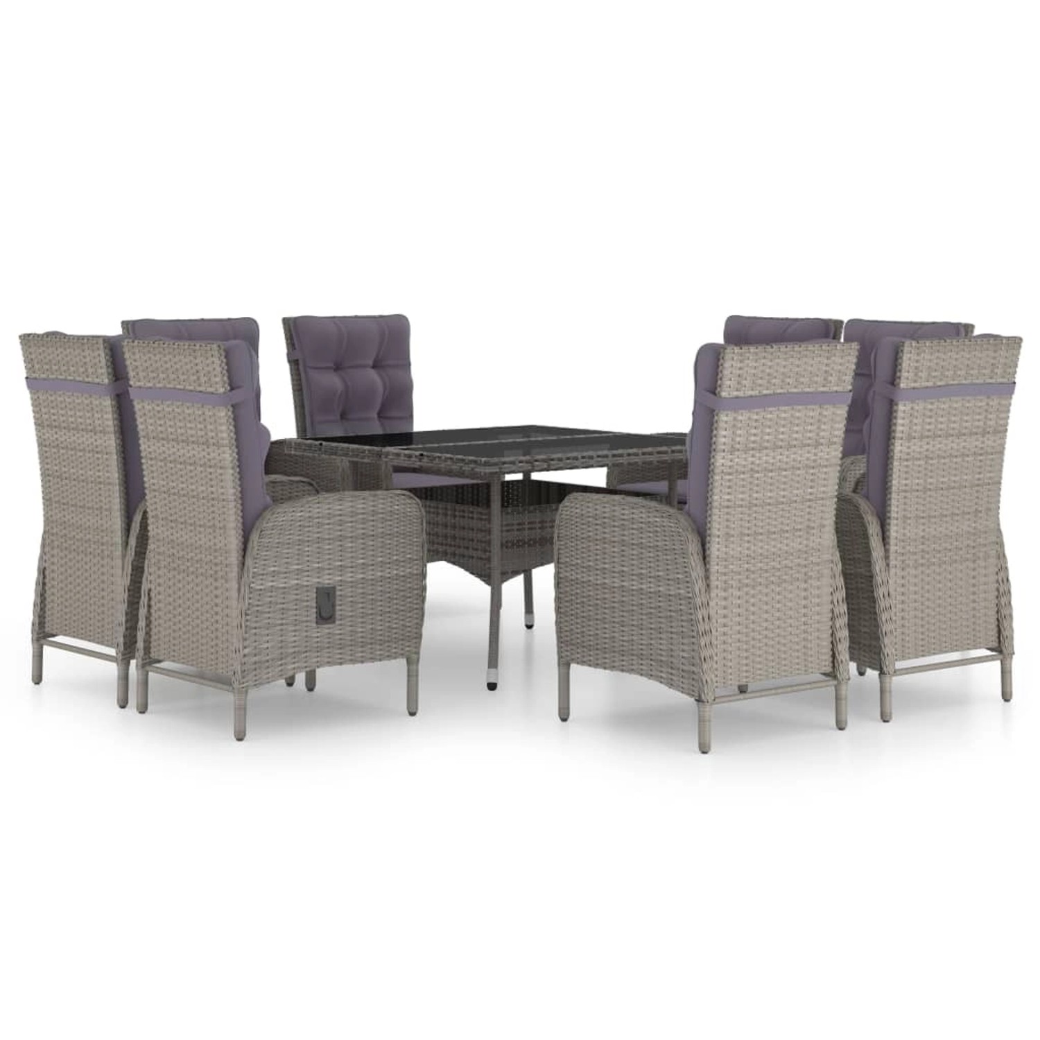 vidaXL 9-Tlg Garten-Essgruppe Poly Rattan und Glas Grau 3058530