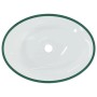 Transparentes Glas Waschbecken, oval, 50x37 cm, mit grünem Rand. Einzelwaschtisch für Bad & WC.