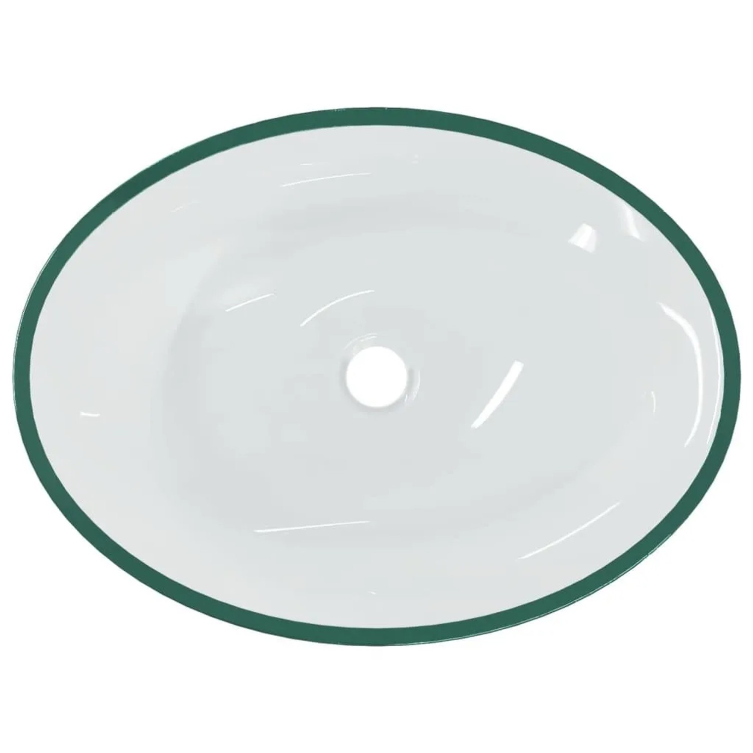 Transparentes Glas Waschbecken, oval, 50x37 cm, mit grünem Rand. Einzelwaschtisch für Bad & WC.
