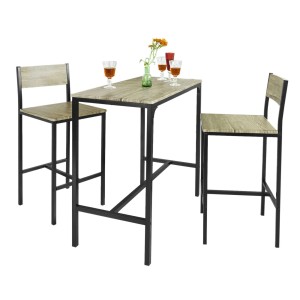 SoBuy Bartisch-Set mit 2 Barhockern, Holz/Metall, natur/schwarz. Ideal für Hausbar oder Küche.