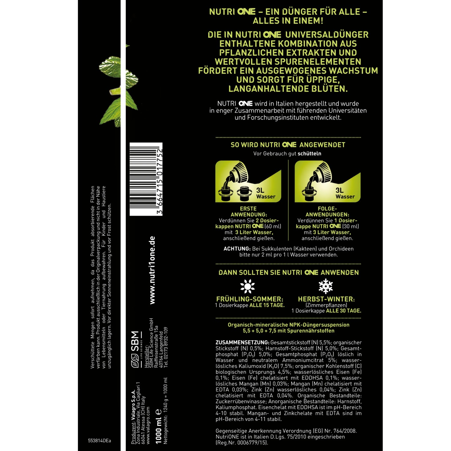 Nutri One Universal-Dünger 1L, Flüssigkonzentrat für gesunde Pflanzen und üppige Blüten.