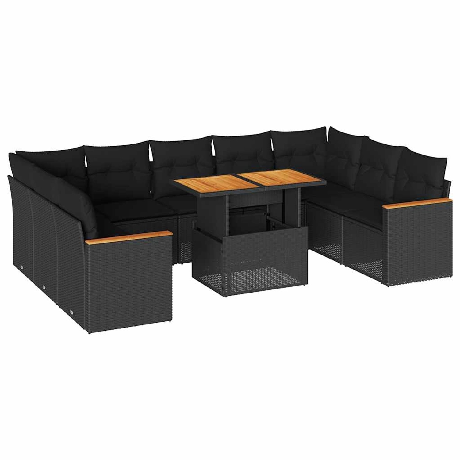 vidaXL 10-Tlg Garten-Sofagarnitur mit Kissen Schwarz Poly Rattan 3327527
