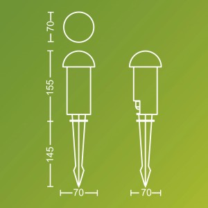 Skizze der Philips Edwina Sockelleuchte Niedervolt Spiess Erweiterung in Schwarz mit Maßangaben.