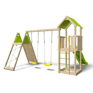 Trigano Spielturm Olympia mit Rutsche, Sandkasten, Kletterwand und Schaukel für Kinder.