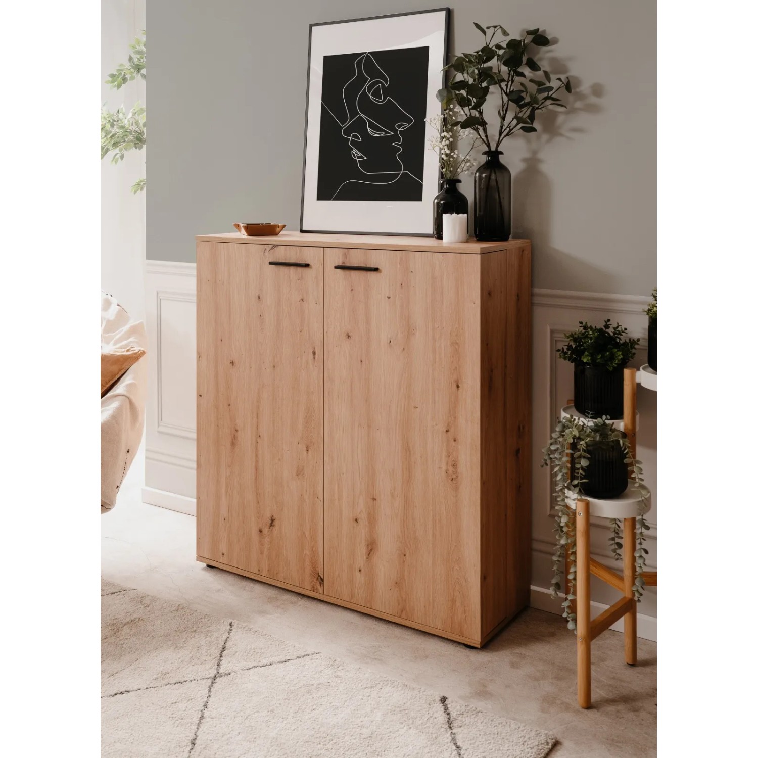 Furn.Design Schuhschrank Eiche Artisan 100 x 110 cm 2-türig 12 Fächer Logu_7