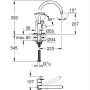 Technische Zeichnung der Grohe QuickFix Start Loop Spültischarmatur mit Maßangaben.