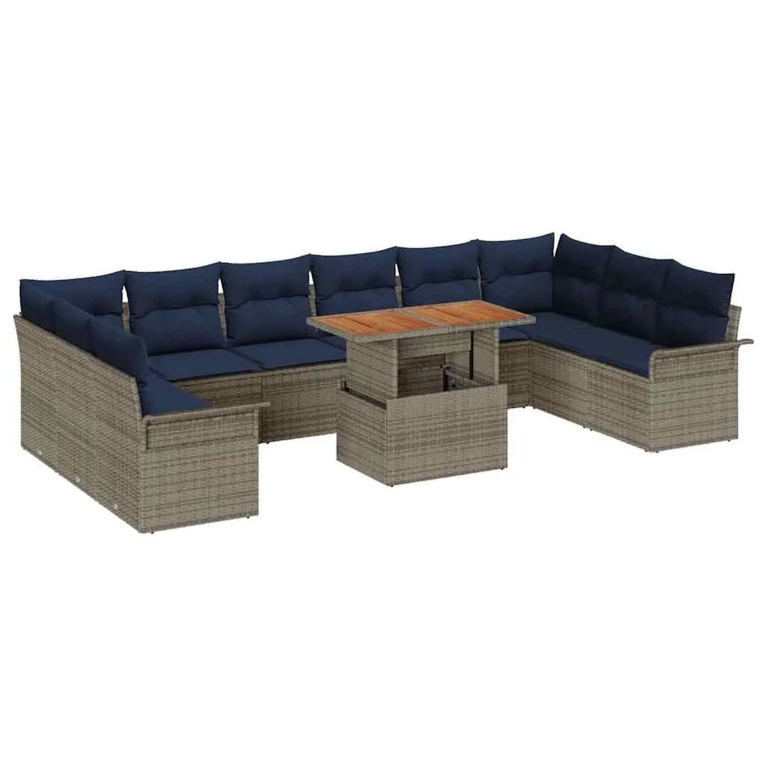 vidaXL Gartensofa-set 11 Stk Grau und Marineblau Poly-Rattan 3349387
