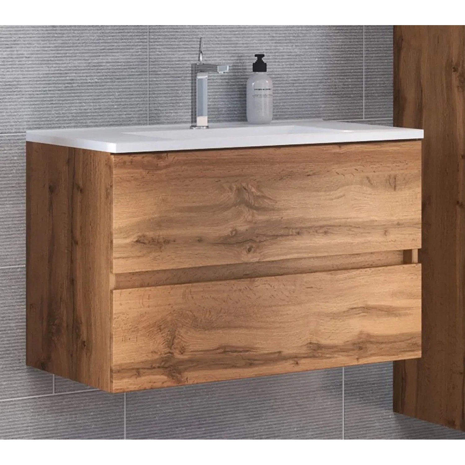 Held Möbel Einzelwaschtisch Verona 80 cm, Eiche Natur Matt, mit zwei Schubladen und Softclose.