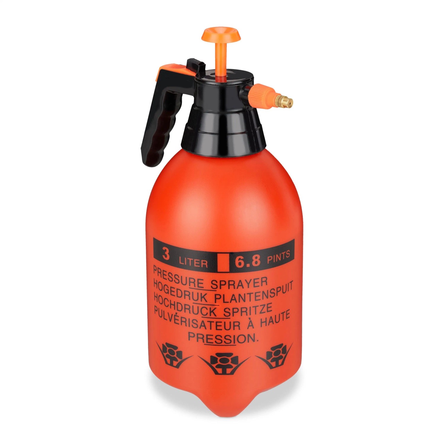 Relaxdays Drucksprüher Kunststoff Messing Orange Schwarz Verstellbar 35 cm x 17,5 cm x 14 cm 3000 ml
