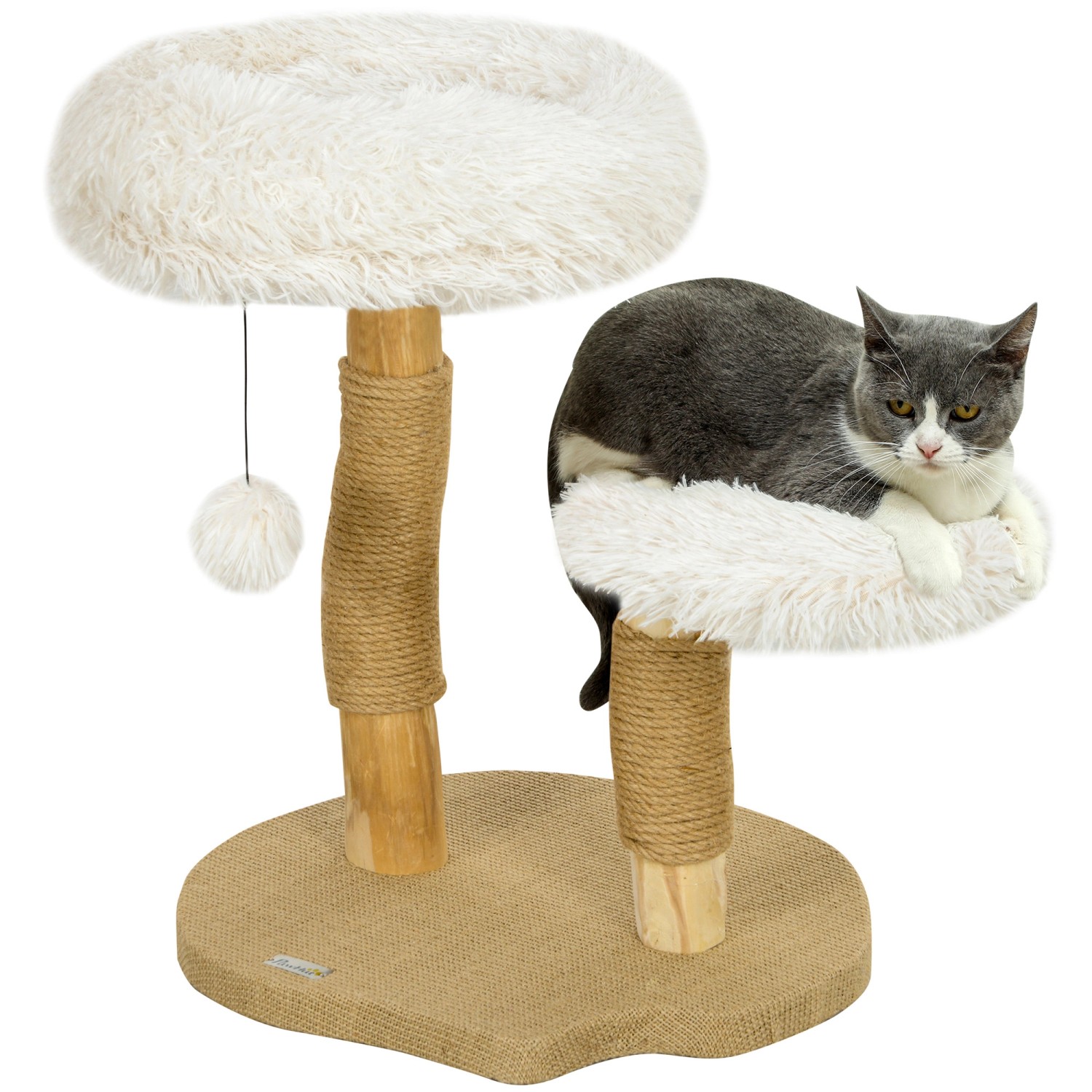 PawHut Kratzbaum Birnbaumholz Polyester Weiß 50L x 47B x 61,5H cm