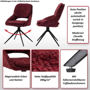 2er-Set: Dunkelgraue Esszimmerstühle mit Chenille-Bezug, drehbar und mit Stativgestell.