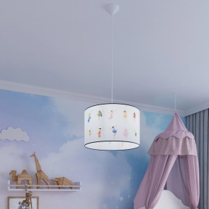 Sollux Lighting Hängeleuchte Fairy 40: Kinderzimmerlampe mit bunten Feen auf weißem Schirm.