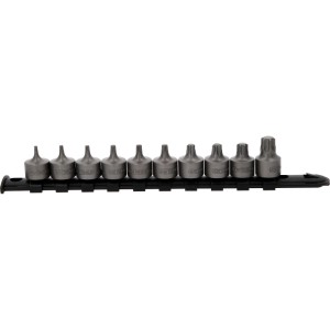 KS TOOLS 10-teiliger Torx Bit Stecknuss Satz T10-T55 auf Schiene, matt satiniert, für Werkzeug-Sets.