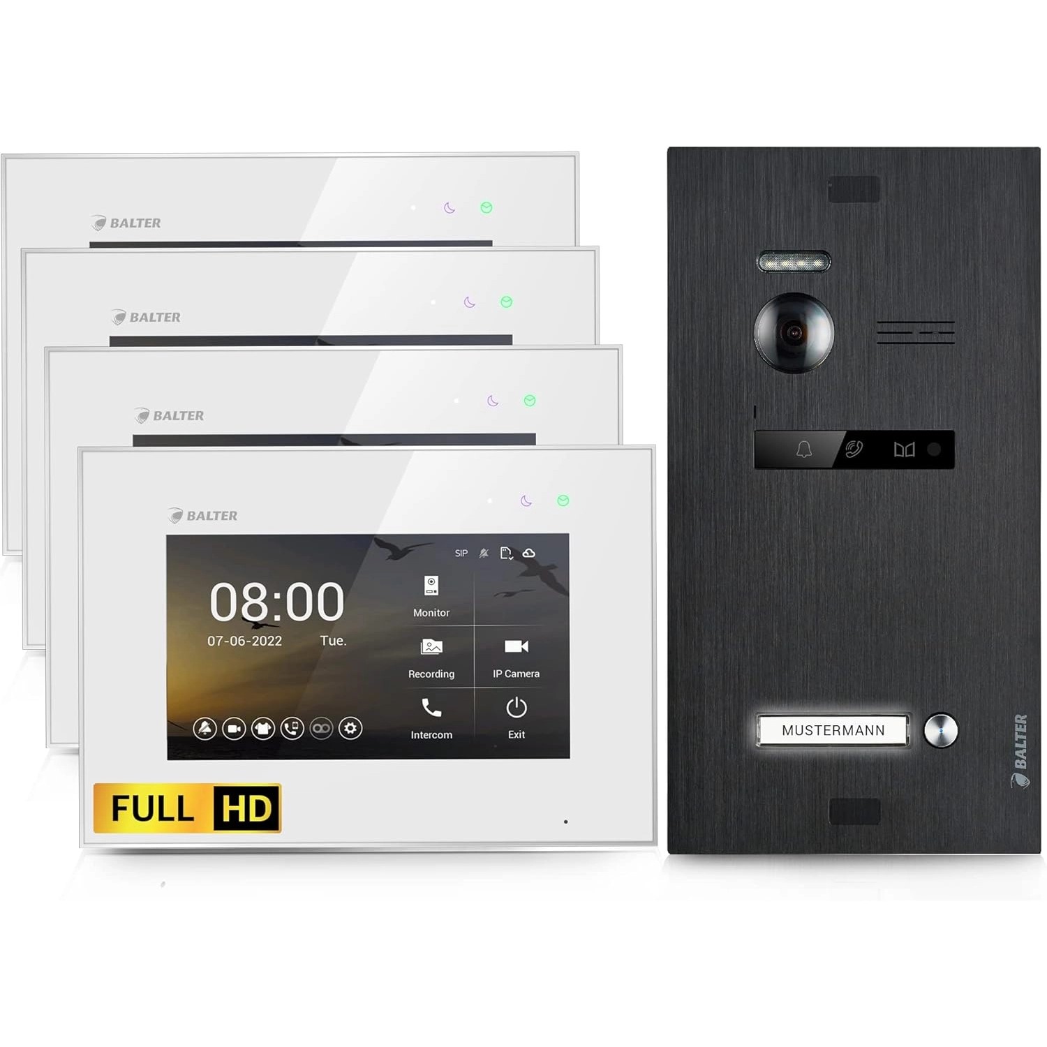 Thumbnail - Balter EVO-HD Video-Türsprechanlage für Einfamilienhaus mit 4x 7 Zoll Monitor Weiß-Schwarz