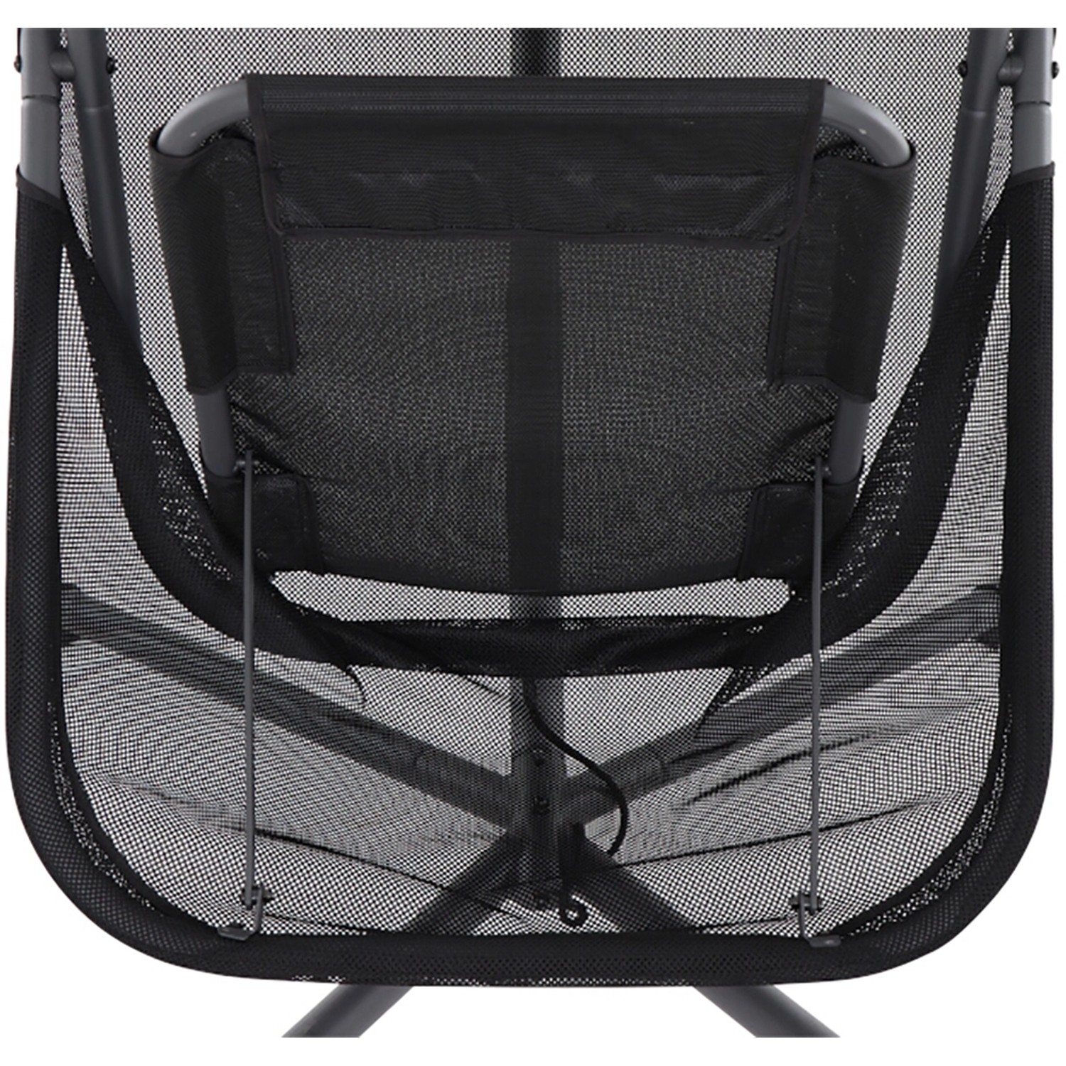 Detailansicht des schwarzen Siena Garden Hängesessels Yobaya Cool Black mit luftigem Mesh-Gewebe.
