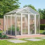 Vitavia Zeus Comfort 6200 Gewächshaus mit HKP-Verglasung und Bodenprofil im Garten.