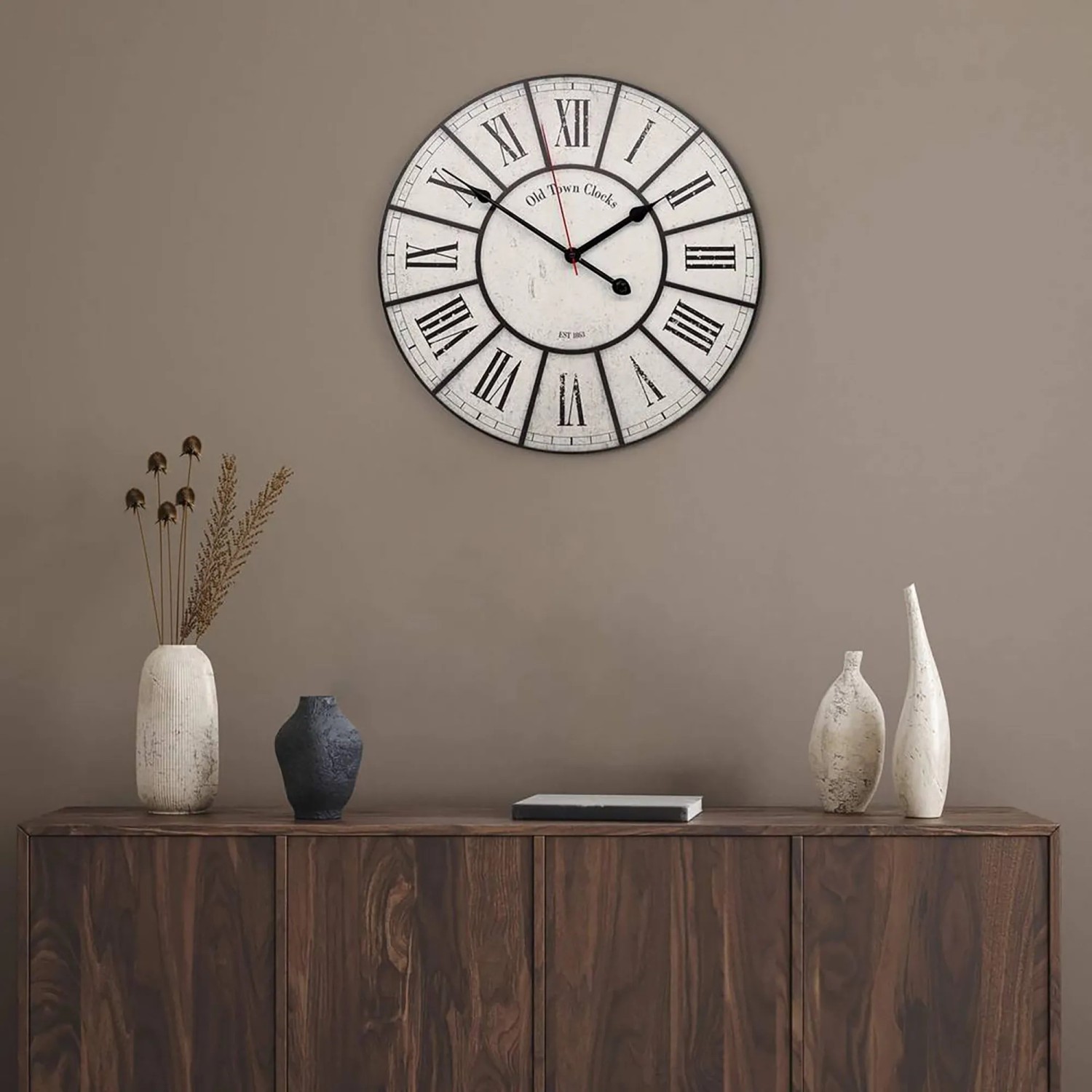 Wall-Art Wanduhr Klassisch mit römischen Zahlen, Ø 40 cm, Schwarz-Weiß.