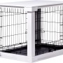 Weiße Hundebox Indoor mit Tischoberfläche und schwarzen Gittertüren, ideal als Hundezwinger und Beistelltisch.
