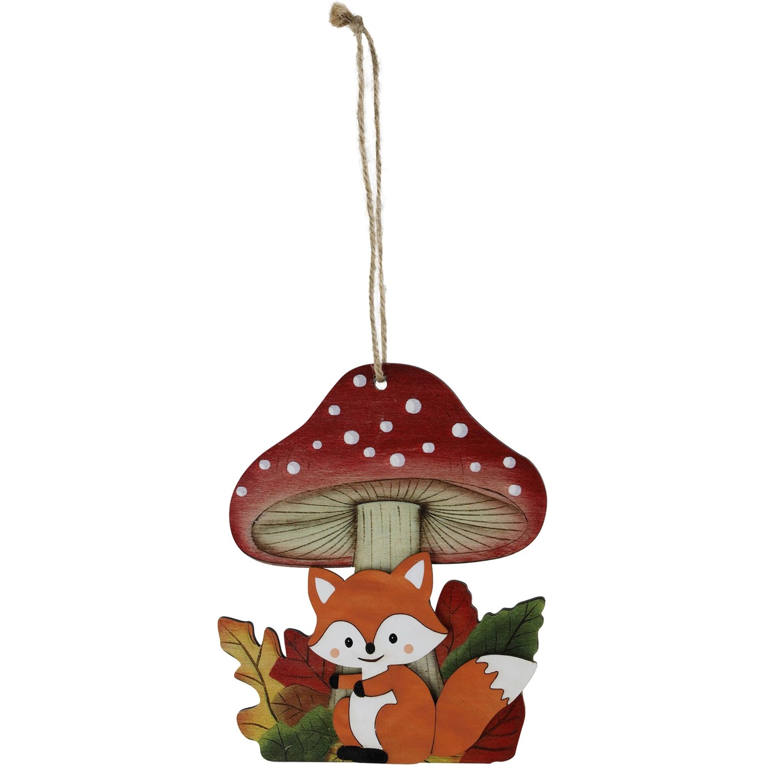Pilz mit Fuchs aus Holz zum Hängen rot 15 cm
