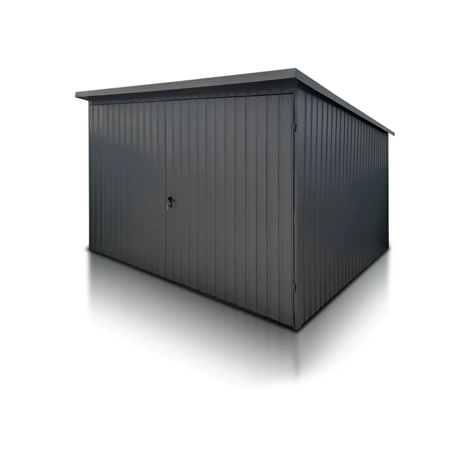Liderstal Gerätehaus Premium aus Blech 300 x 300 cm Pultdach Vertikalprofil Graphit
