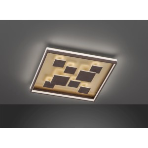 Moderne LED-Deckenleuchte Rico in Gold-Braun mit eckigem Design und Dimmfunktion.