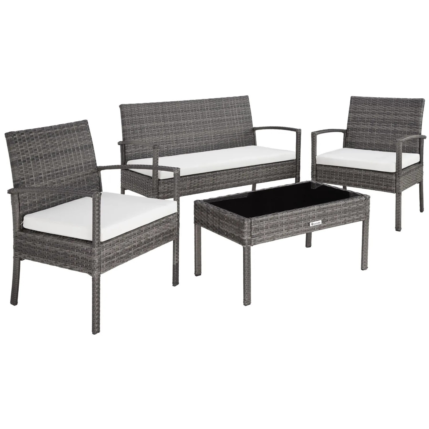 Tectake Rattan Sitzgruppe Sparta Für 4 Personen Widerstandsfähig  49 50 x 44 x 77 cm Grau