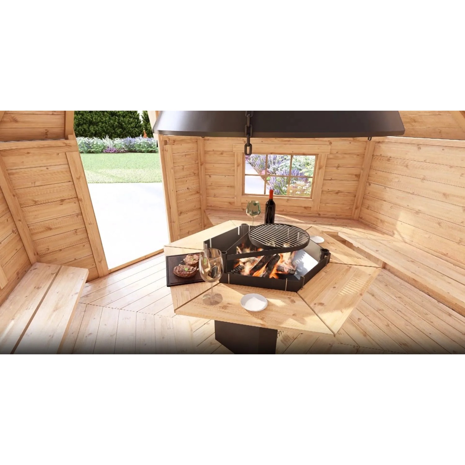 Finn Art Blockhaus Grill Gartenhaus Grillkota Exzellent 9 qm mit Grillanlage für max. 15 Personen_4