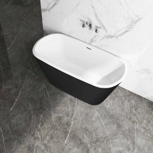 Freistehende Acrylbadewanne Duschparadies in Schwarz-Weiß, 150x72cm, mit Siphon, in modernem Badambiente.