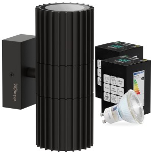 Schwarze Oktaplex Para Außenlampe aus Aluminium mit GU10 Leuchtmittel für stimmungsvolle Beleuchtung.