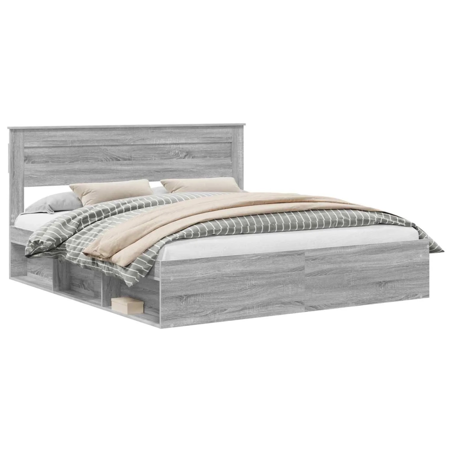 vidaXL Bettrahmen Grau Sonoma 200 x 200 cm Massives Kiefernholz 3409724