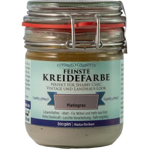 Biopin Kreidefarbe Platingrau, matte Farbe im Glas für Shabby-Chic-Look.