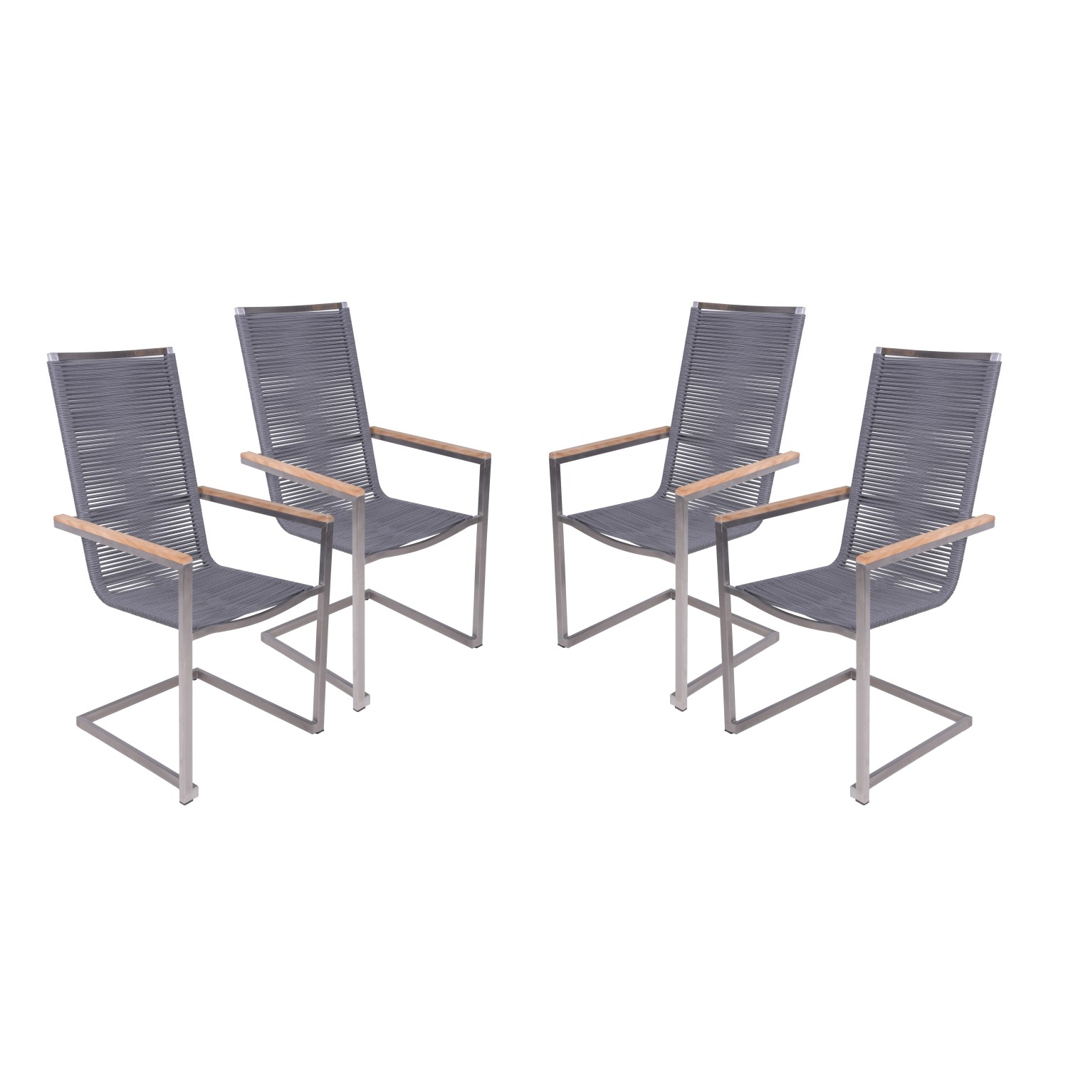 Garden Pleasure Freischwinger Pavia 4er Set 108 x 31 x 56 cm Silber-Schwarz günstig online kaufen