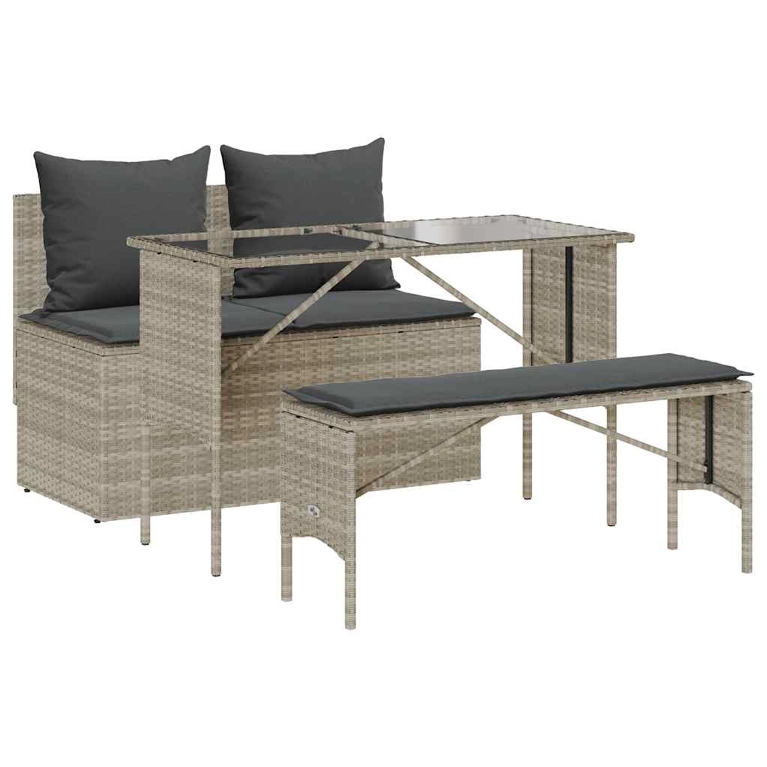 vidaXL 3-Tlg Garten-Essgruppe mit Kissen Hellgrau Poly Rattan 4104186 günstig online kaufen