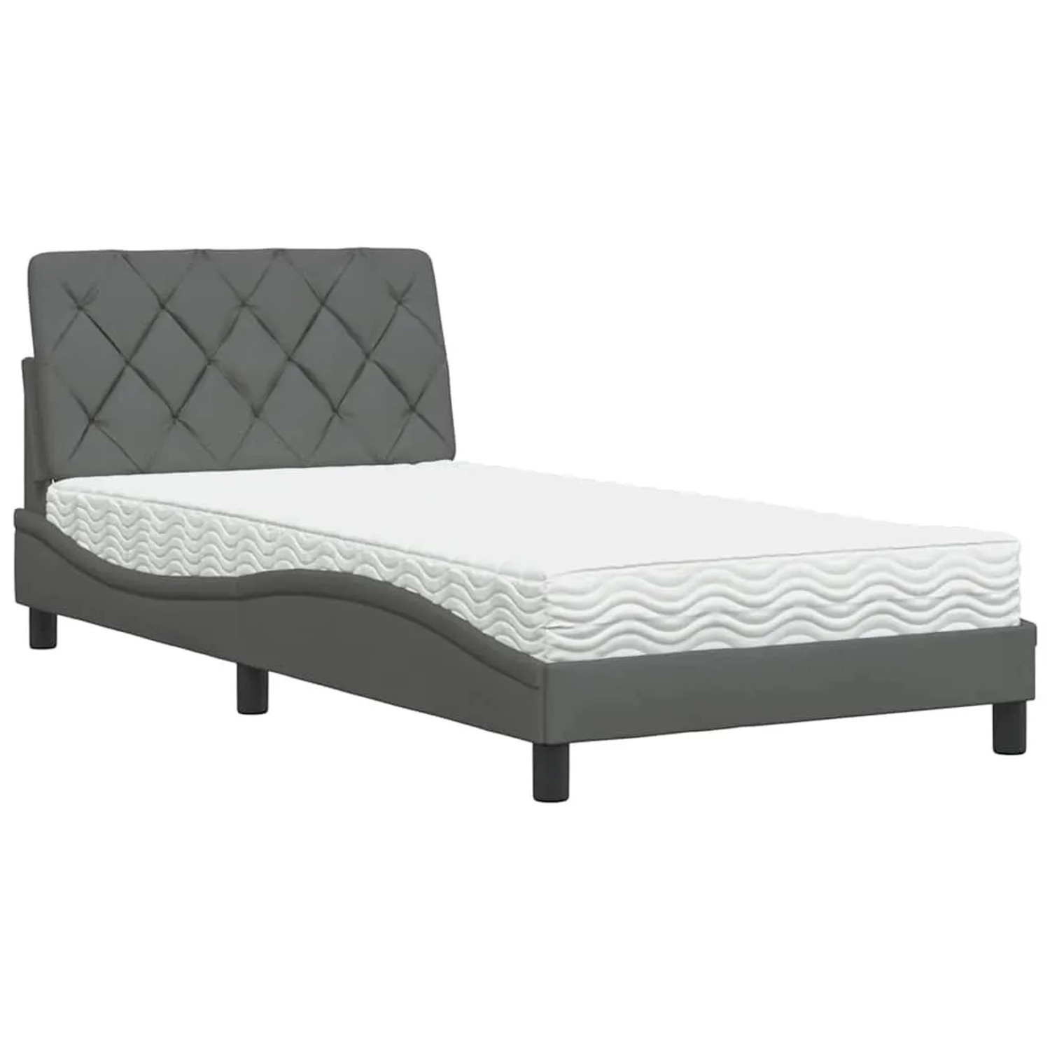 vidaXL Bett mit Matratze Dunkelgrau 100x200 cm Stoff 3310721