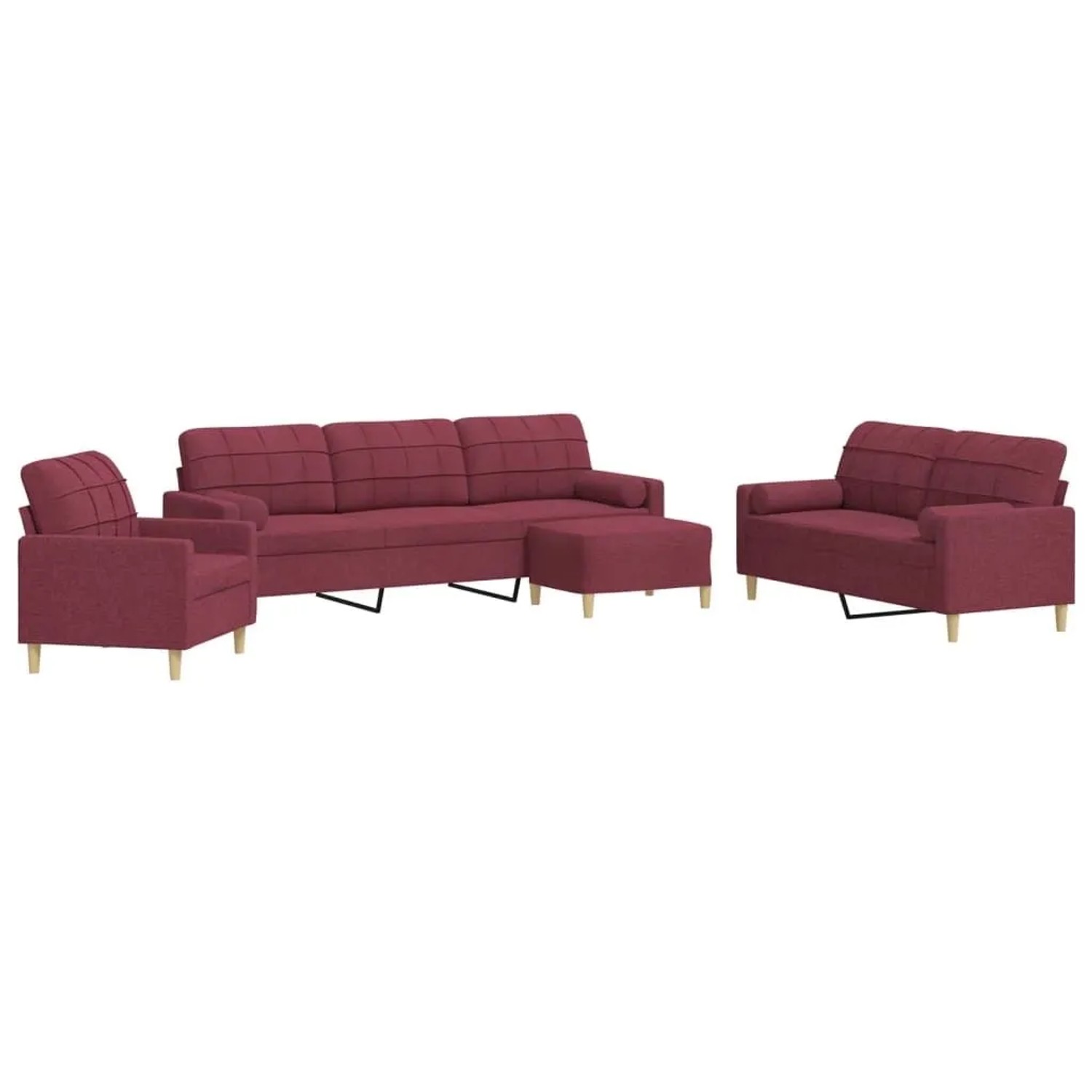 vidaXL 4 Tlg Sofagarnitur mit Fußhocker & Dekokissen Weinrot Stoff 3278317