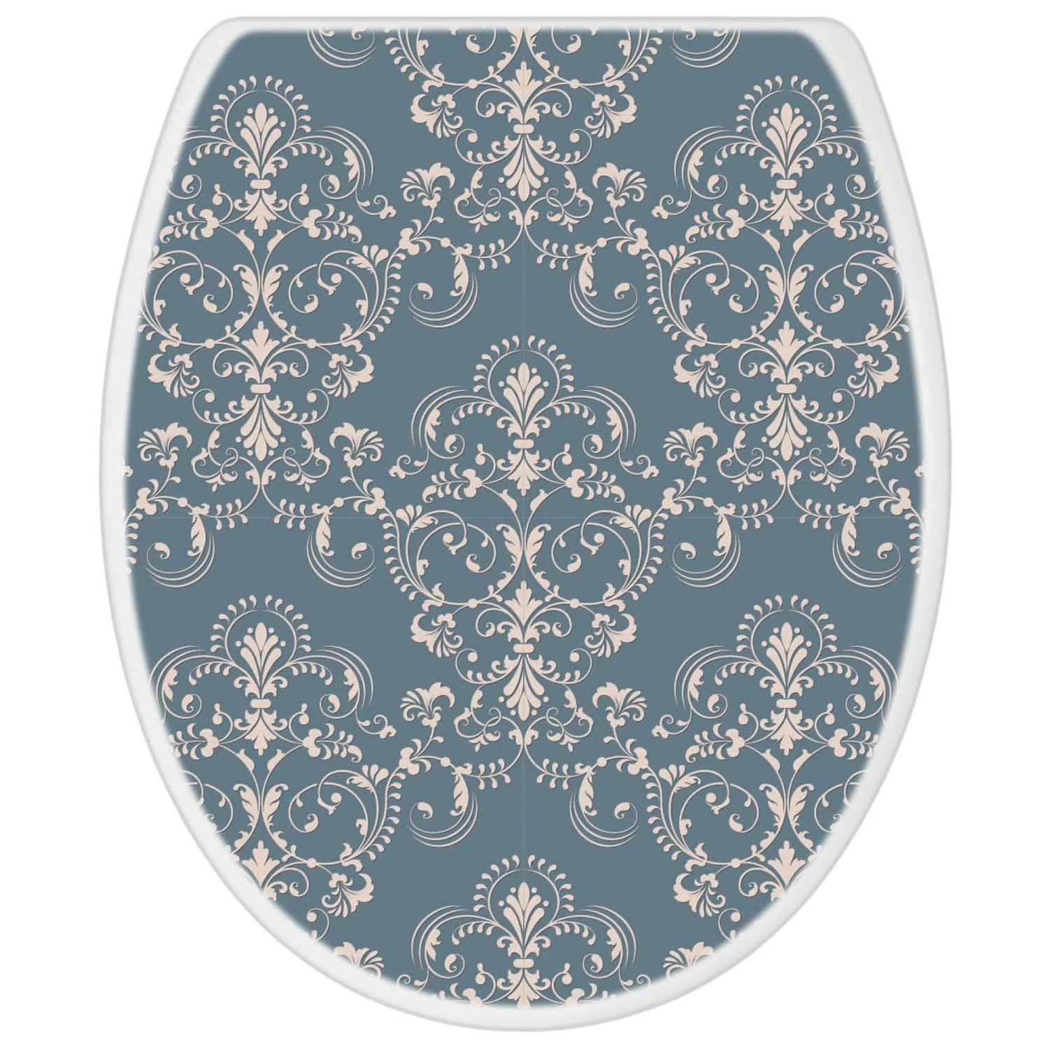 Banjado WC-Sitz Royal Creme Blau mit Absenkautomatik, Duroplast, Motiv, einfache Montage.