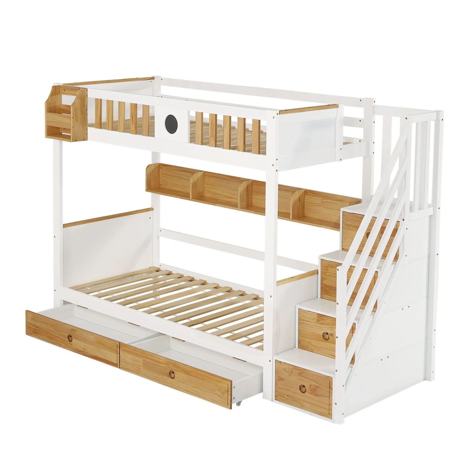 okwish Etagenbett 90x200cm mit Treppe Fallschutz Schubladen Kinderzimmer Weiß ohne Matratze